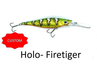 decorative repeller fishing lures HERCULES Shallow Diving Minnow Lures with Feather Tail, HERCULES Fishing the striped green lure 9.5 x 3.5 inches Lil Reaper- Custom Colors $11.49